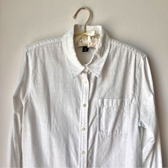 Lands’ End White Cotton Long Sleeve Button Front Shirt Size M 10-12 - Picture 2 of 8